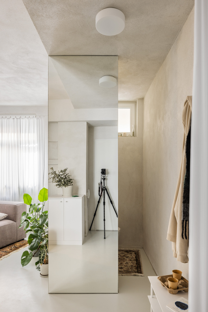 entrée avec miroir petit appartement 35m2 studio rénové