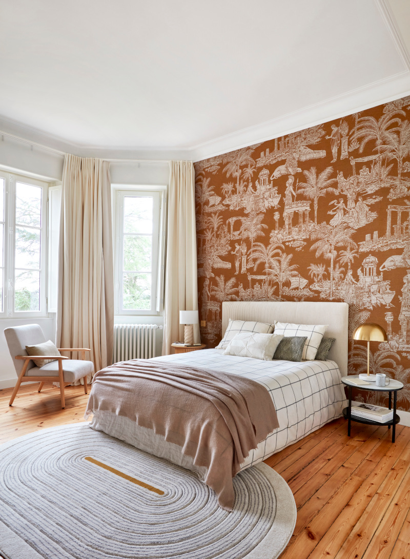 chambre décoration contemporaine chic tons naturels papier-peint panoramique mural chambre décoration contemporaine chic tons naturels papier-peint panoramique mural
