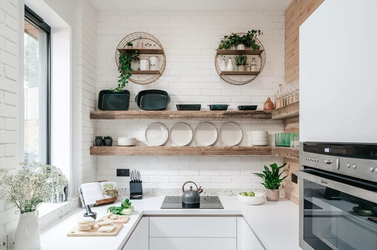 cuisine briques blanches décoration contemporaine tons naturels