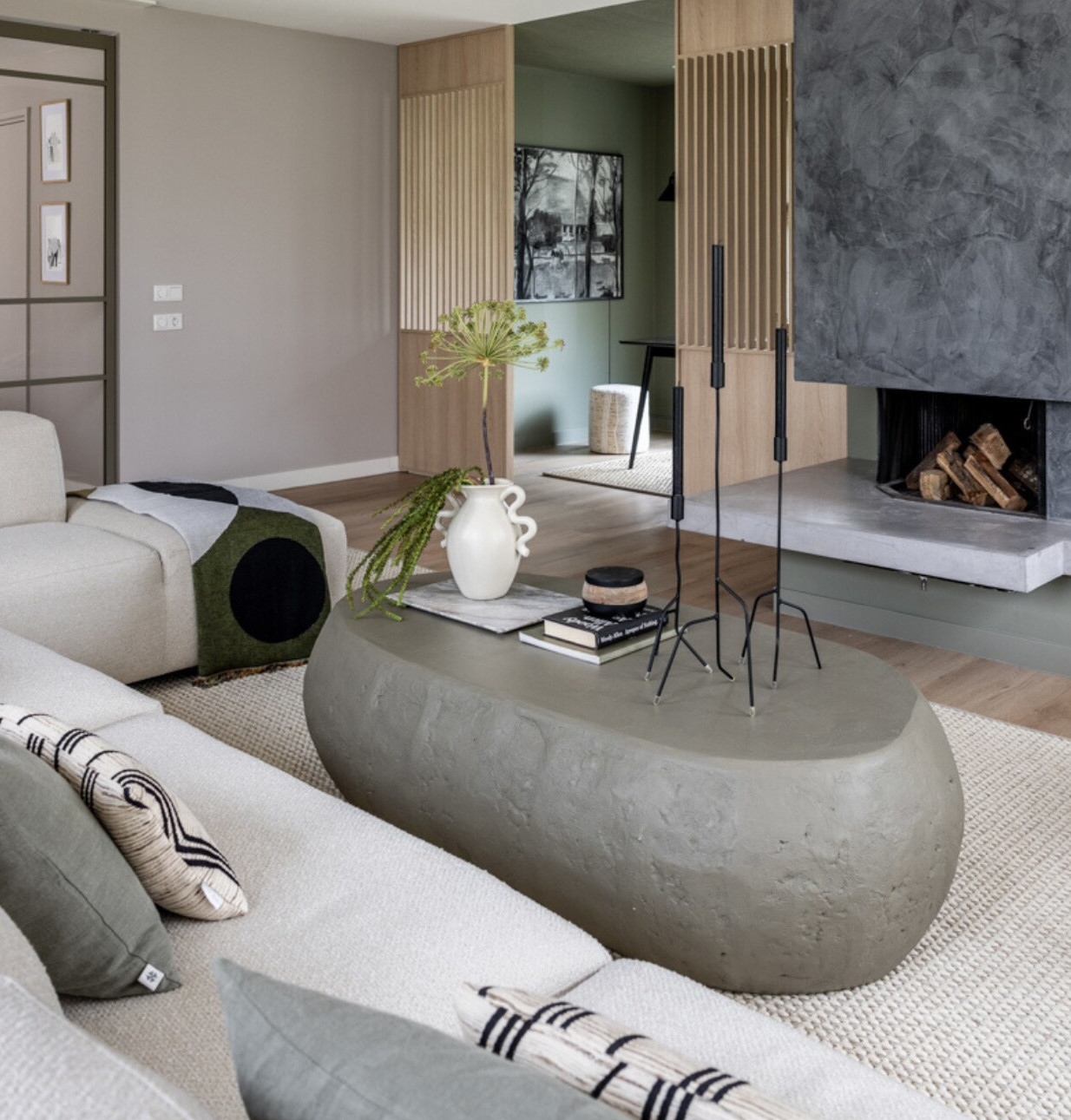 salon avec cheminée décoration contemporaine