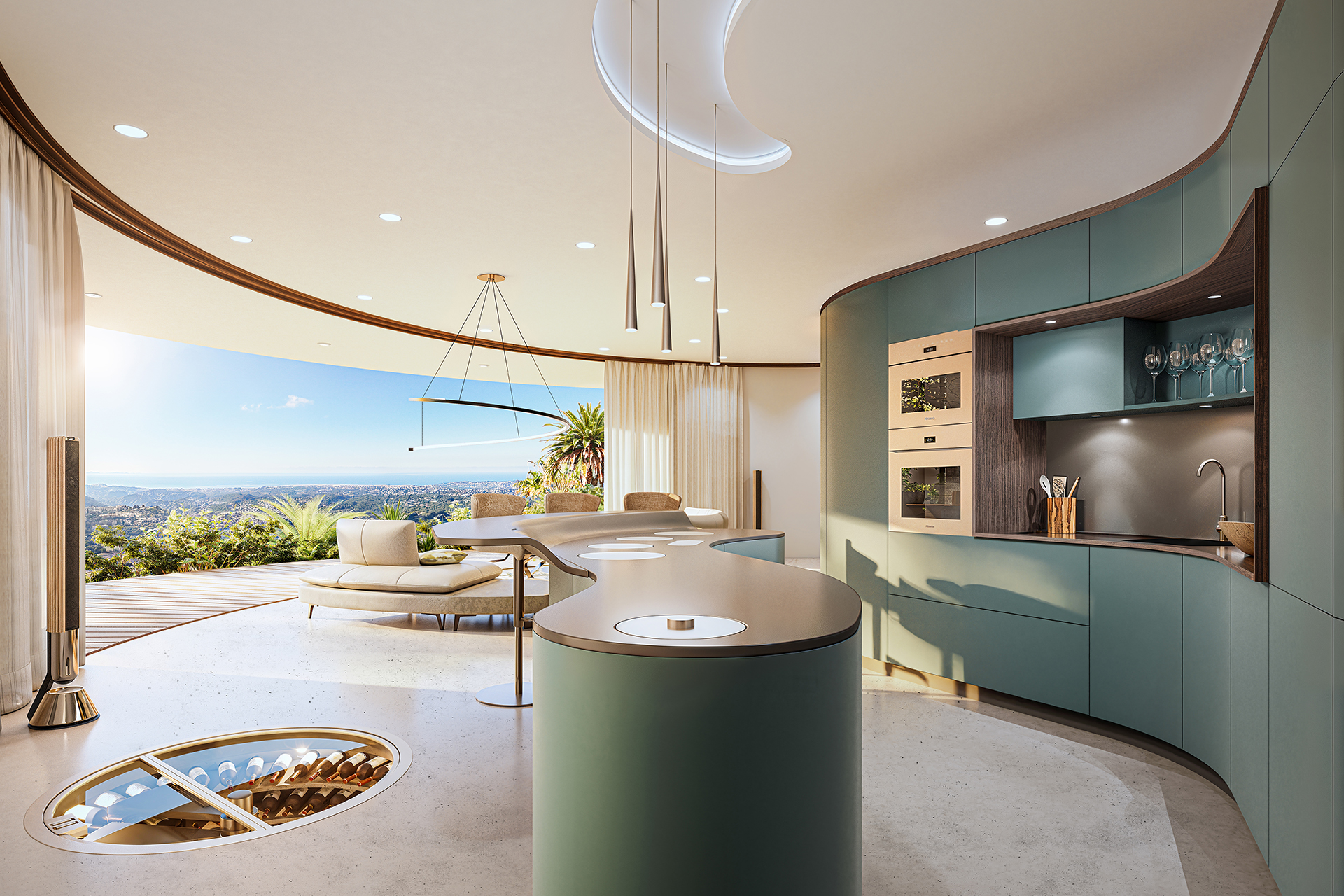 cuisine avec cave à vins en sous-sol décoration design villa architecte CURV à Vence cuisine avec cave à vins en sous-sol décoration design villa architecte CURV à Vence