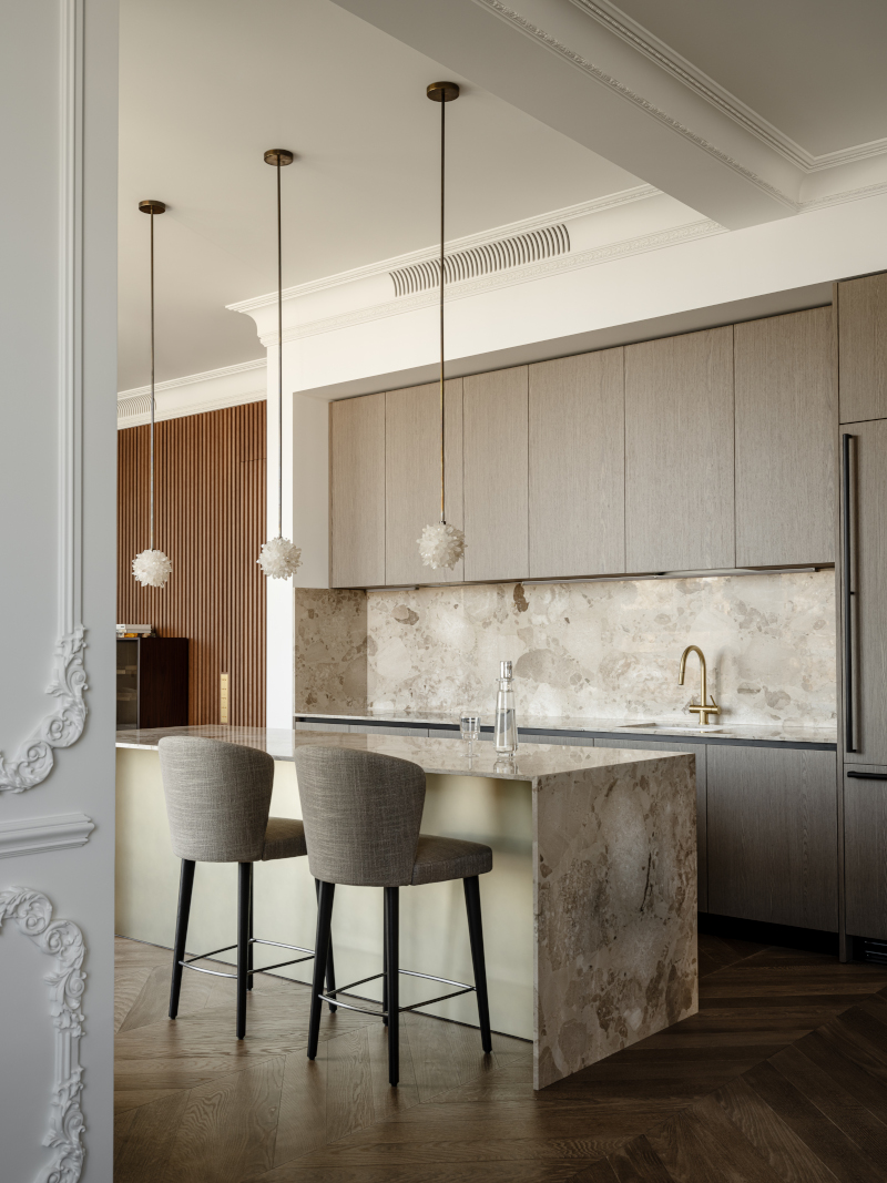 cuisine grise marbre décoration contemporaine grand appartement raffiné
