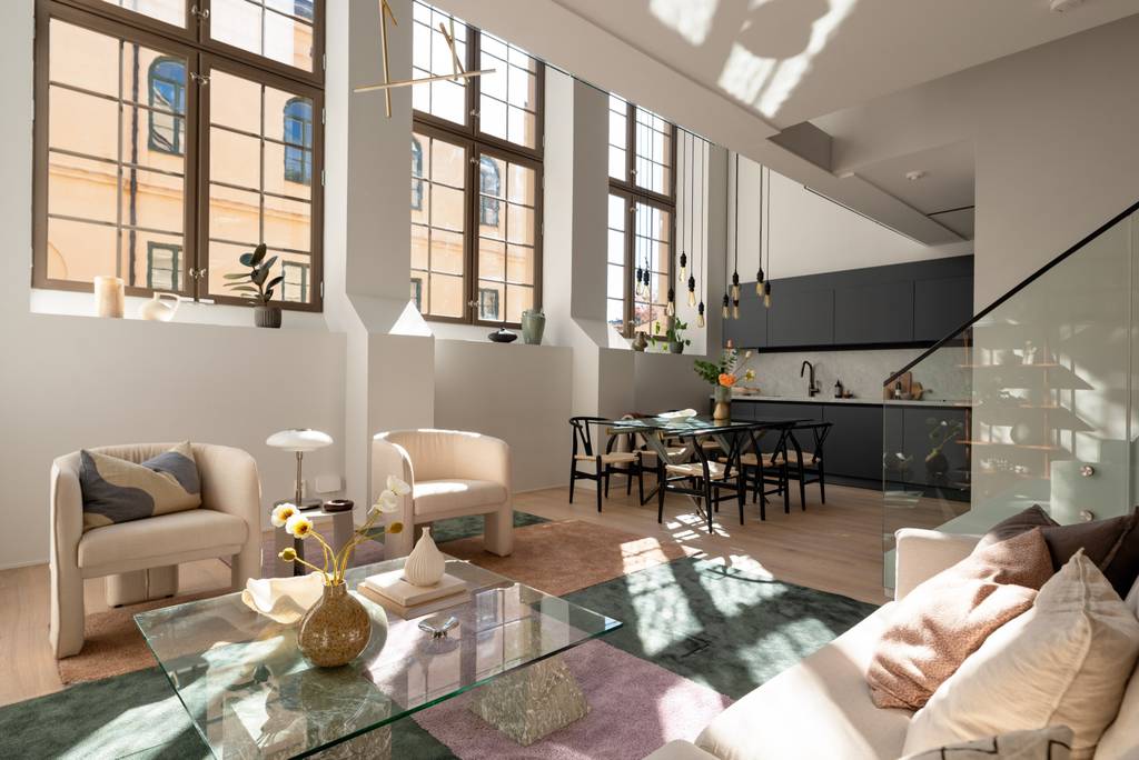 salon et salle à manger et cuisine double hauteur appartement 100m2