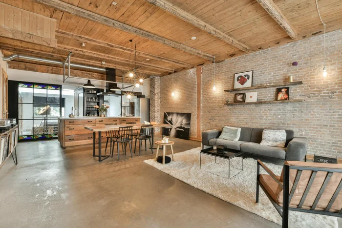 salon sol béton ciré loft 105m2 Amsterdam
