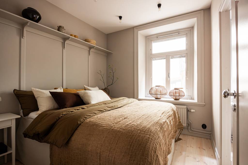 chambre murs gris décoration scandinave deux-pièces 40m2