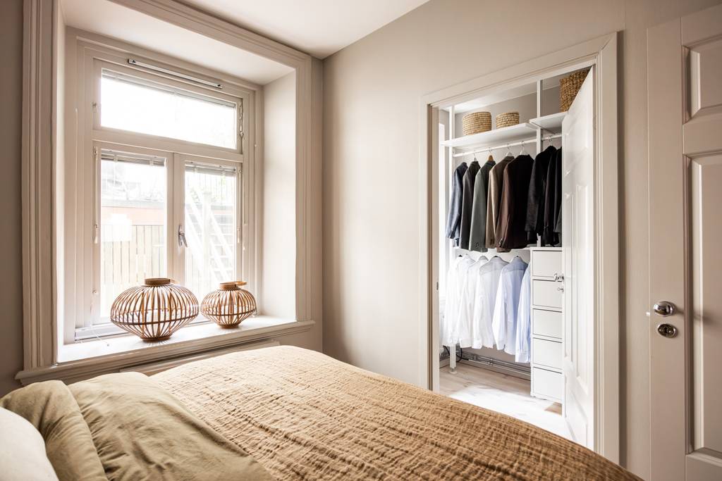 chambre murs gris avec dressign décoration scandinave deux-pièces 40m2