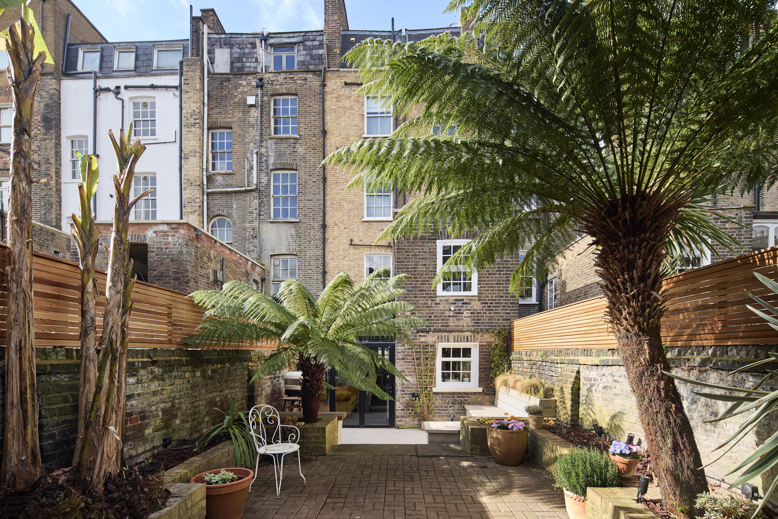 jardin de ville avec palmier maison Londres