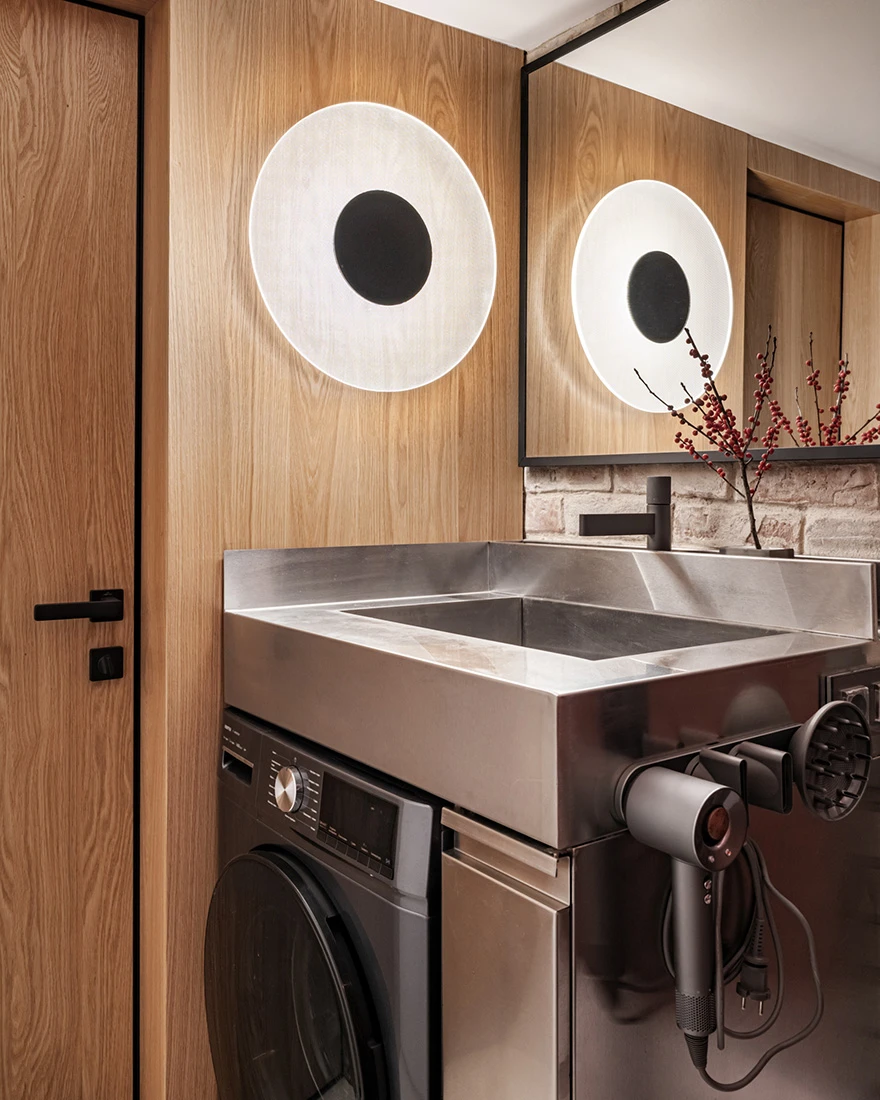 salle de bain design vasque inox mur bois