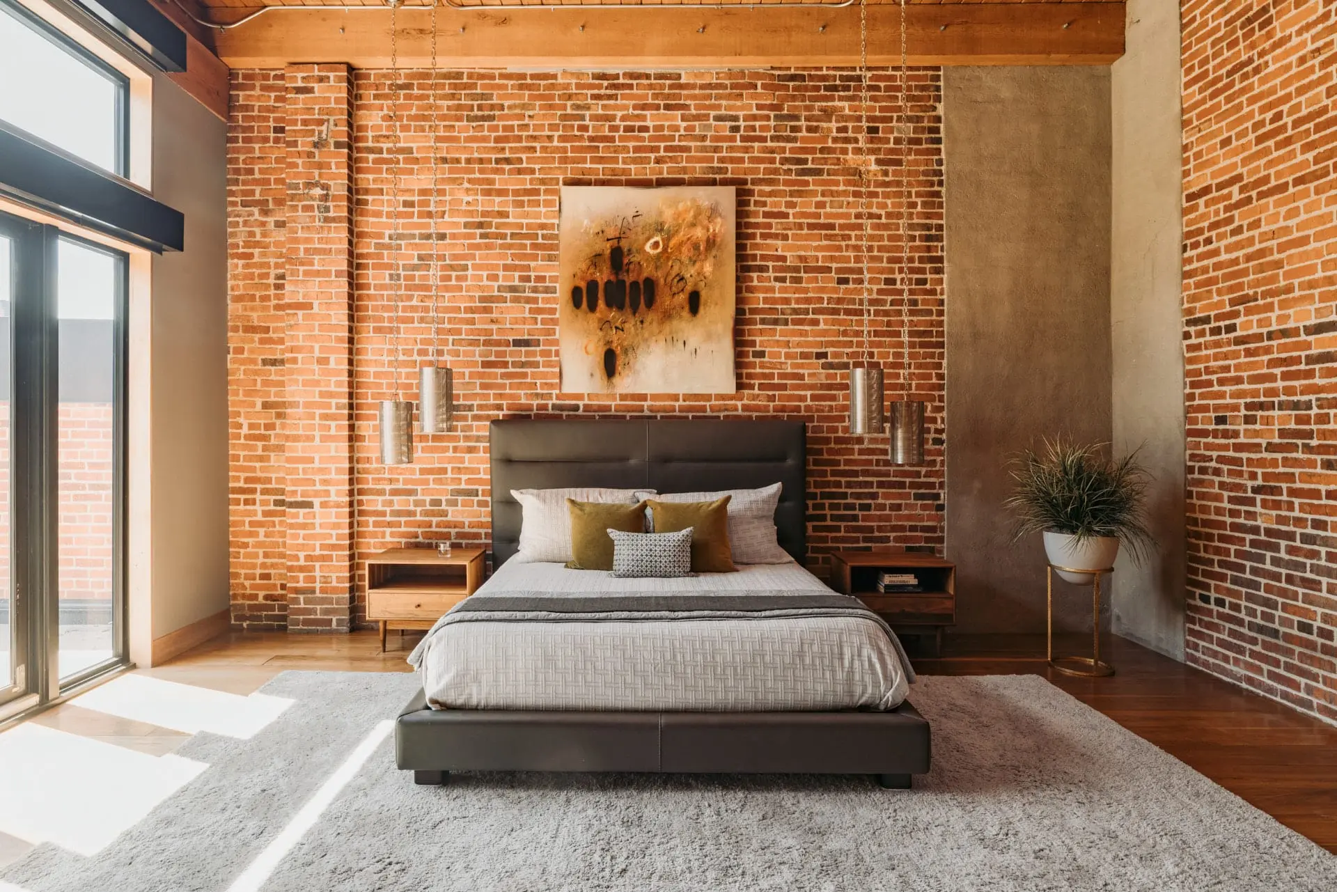 chambre mur de briques avec terrasse