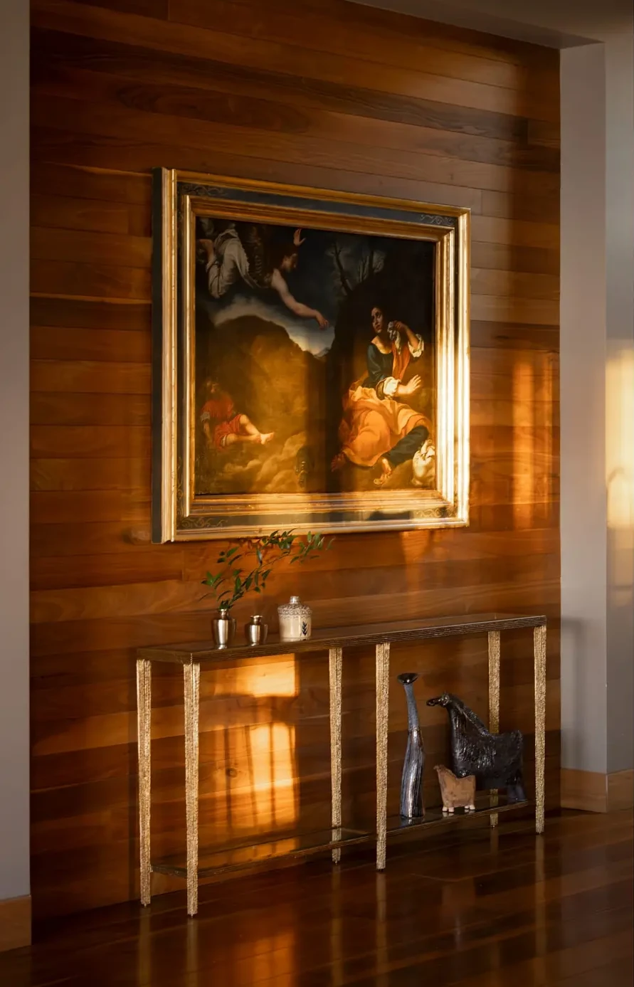 entrée mur bois avec console