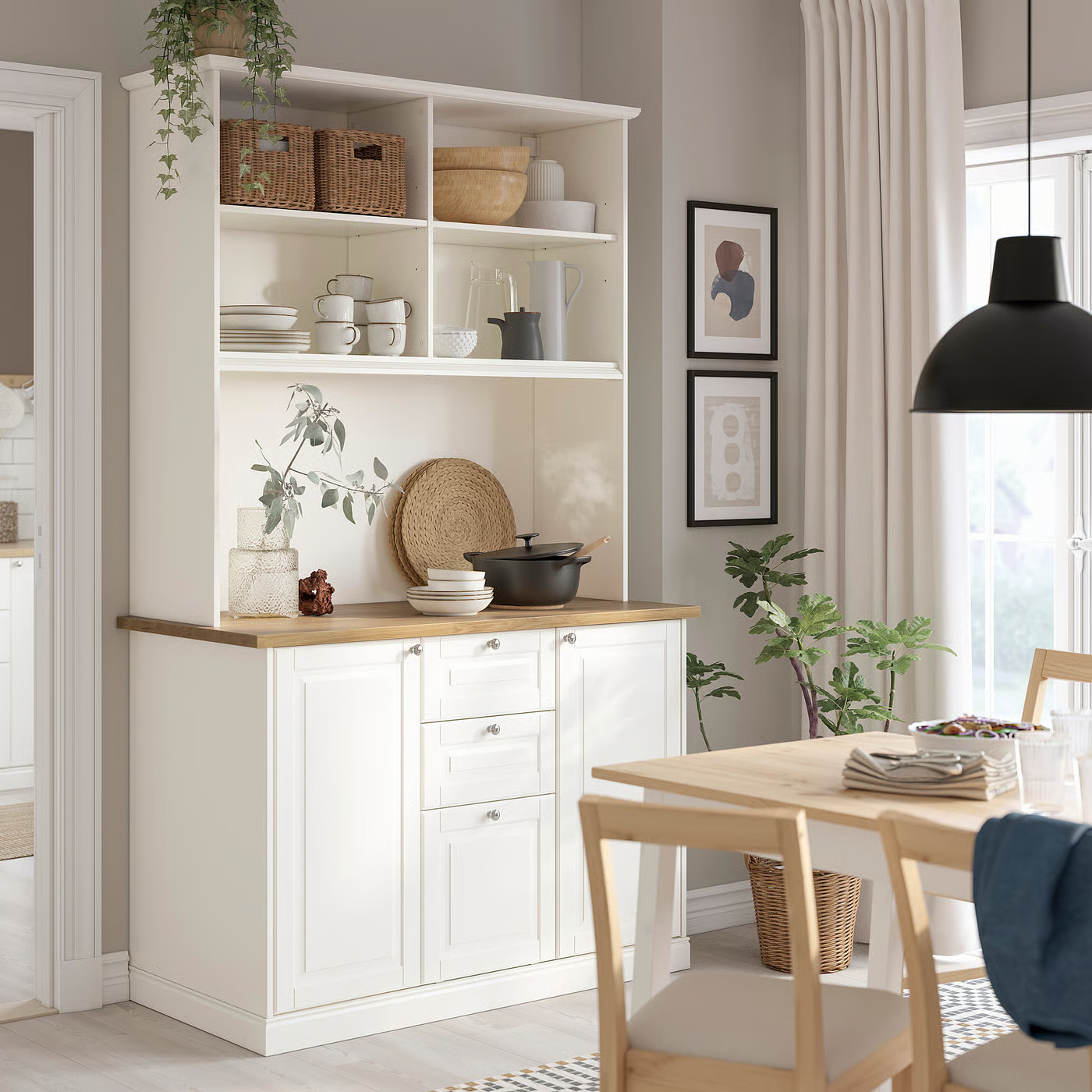 salon avec buffet blanc et bois style scandinave