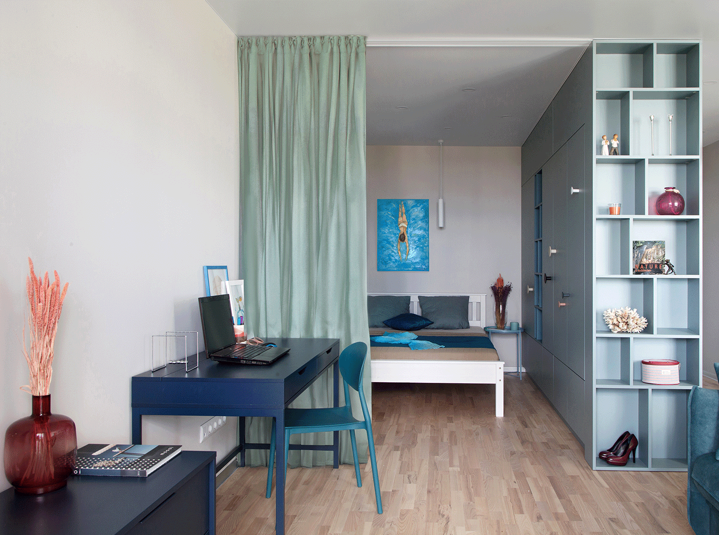 salon studio 50m2 avec alcôve décoration bleue salon studio 50m2 avec alcôve décoration bleue