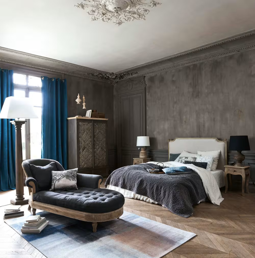 chambre murs gris décoration automne 2025