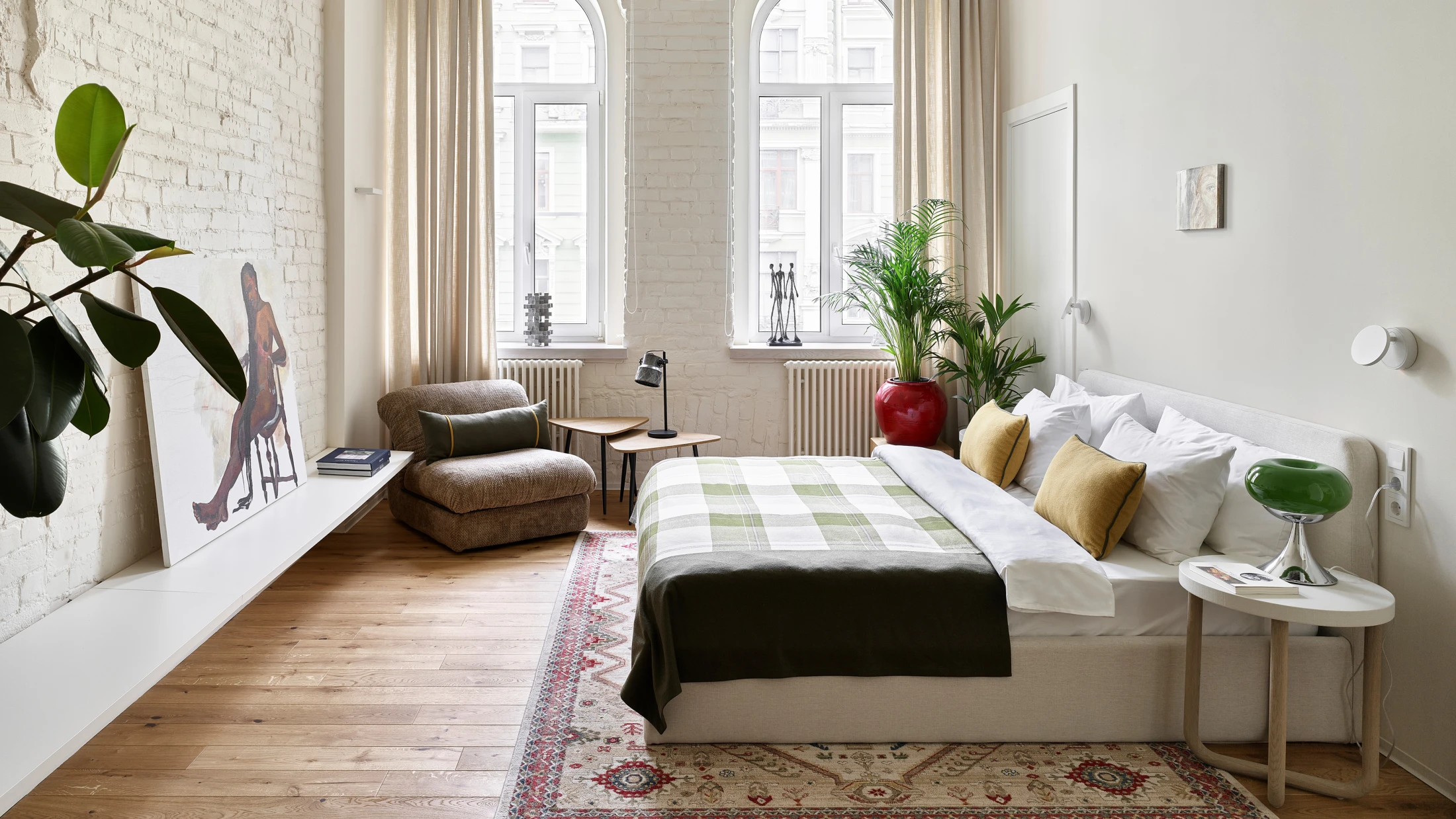 chambre fenêtres cintrées décoration contemporaine appartement de 90m2