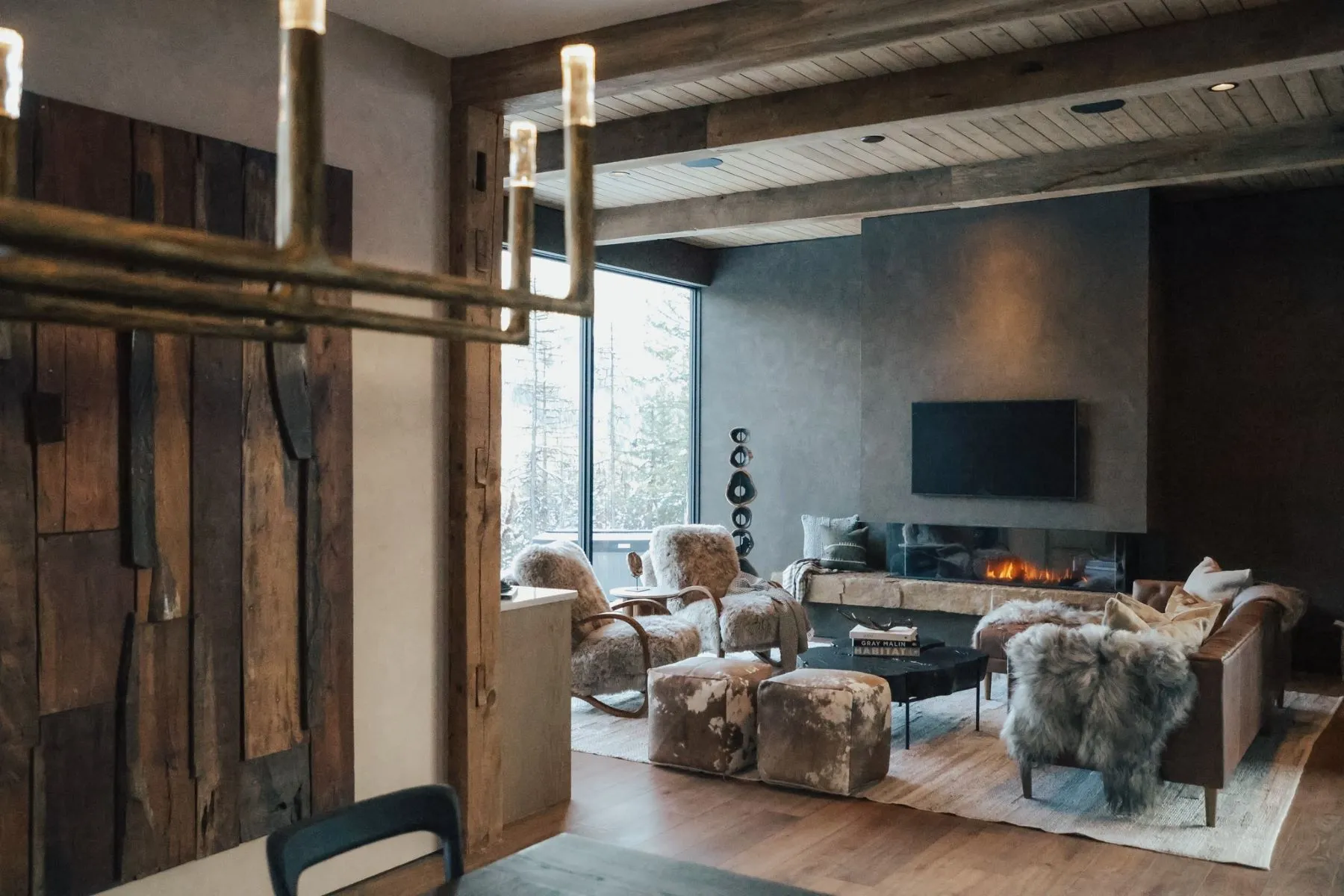 salon décoration contemporaine maison en bois à la montagne