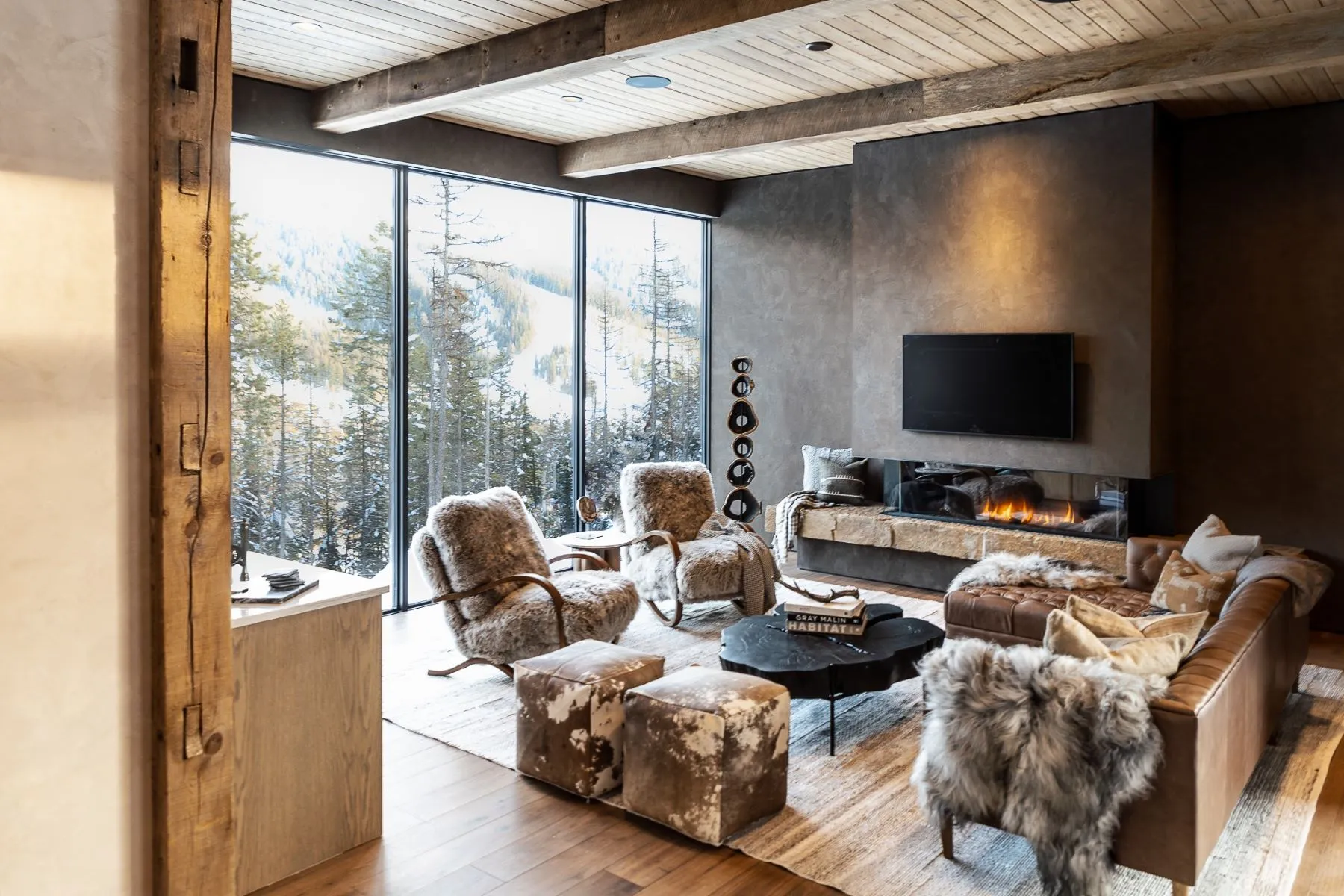 salon décoration contemporaine maison en bois à la montagne