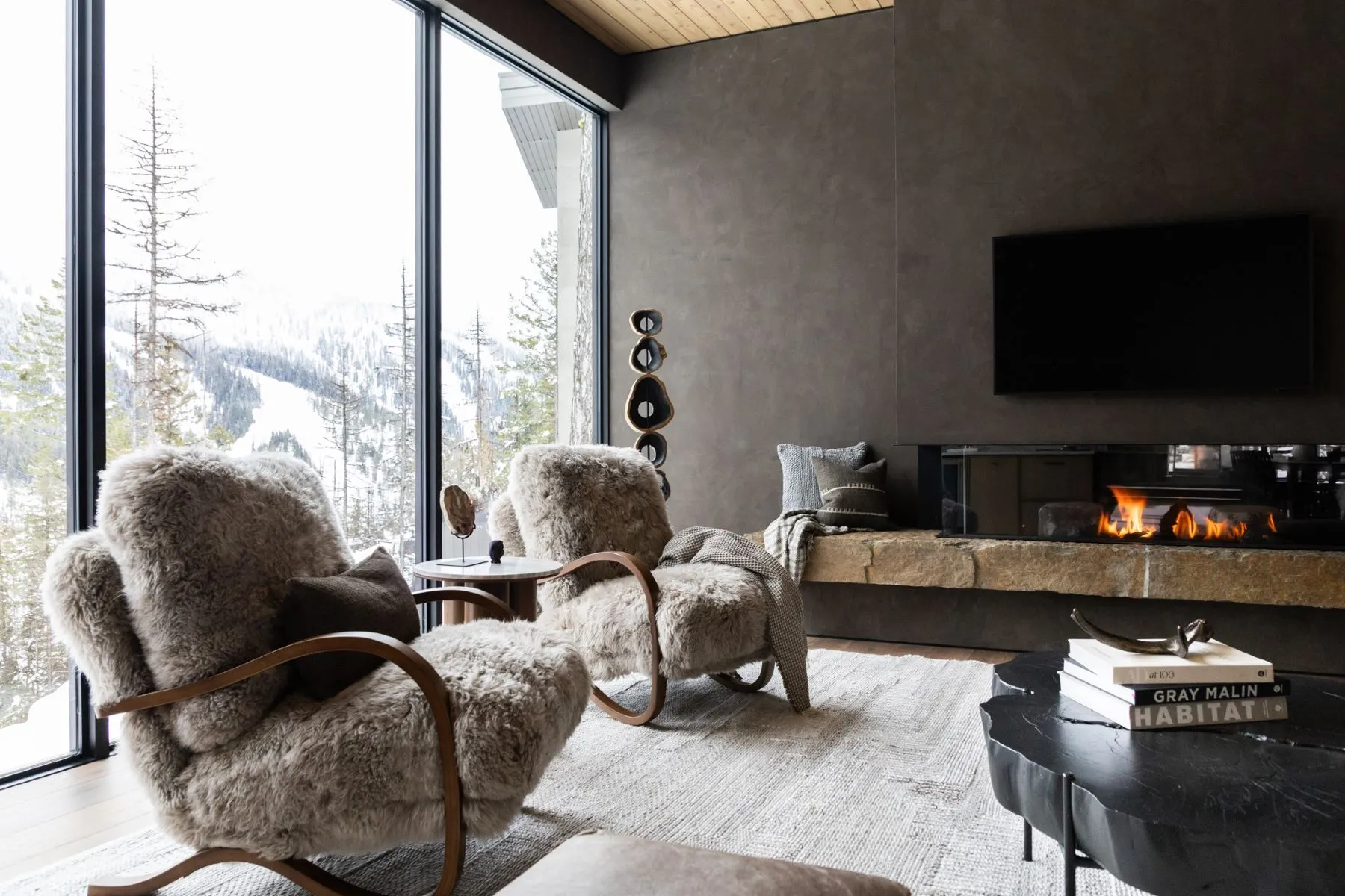 salon décoration contemporaine maison en bois à la montagne