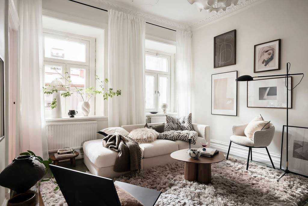 salon studio 35m2 décoration naturelle et scandinave