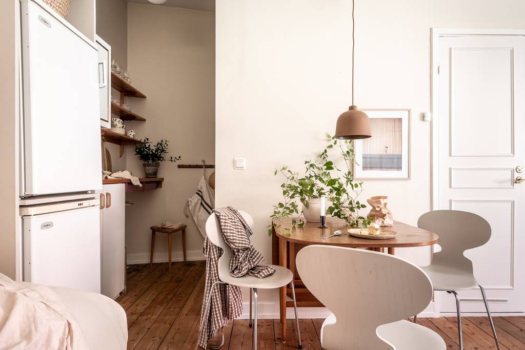 salle à manger et cuisine studio 23m2 décoration bohème et scandinave