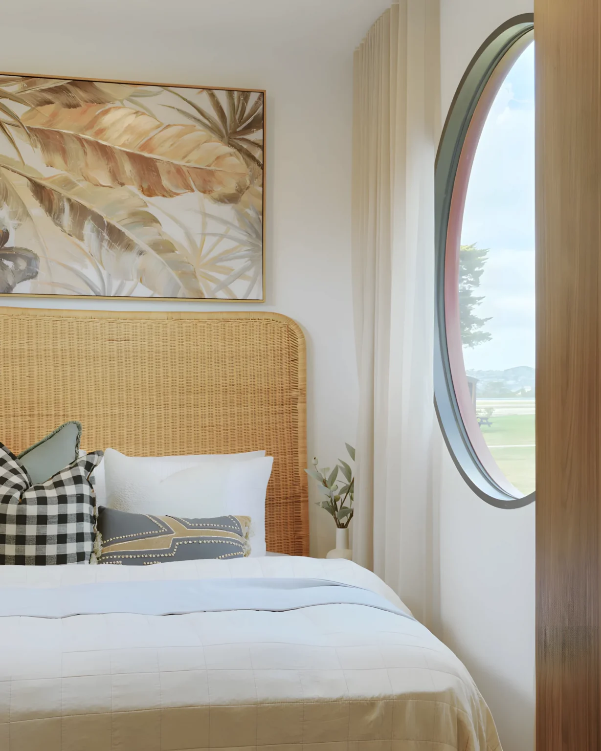 chambre avec fenêtre hublot décoration naturelle