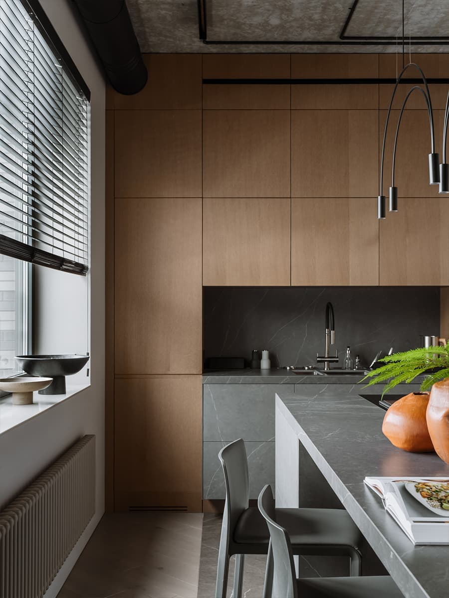 cuisine avec îlot marbre gris et placards bois décoration design cuisine avec îlot marbre gris et placards bois décoration design