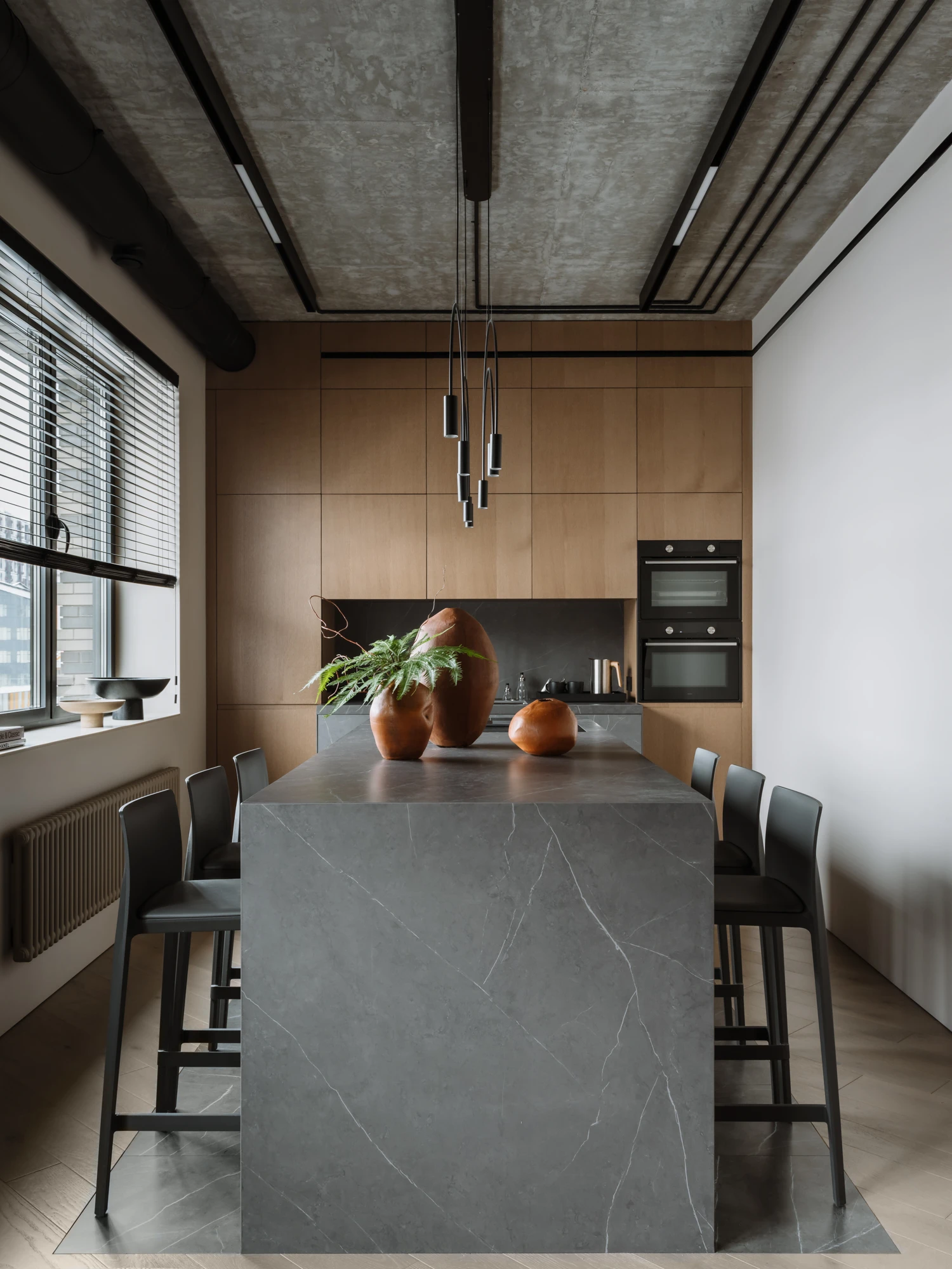 cuisine avec îlot marbre gris et placards bois décoration design cuisine avec îlot marbre gris et placards bois décoration design