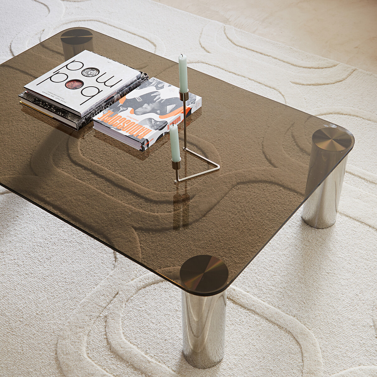 table basse verre et chrome style 70