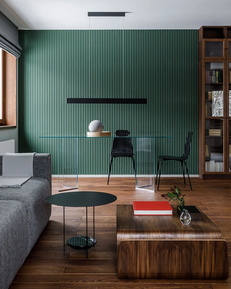 salon et salle à manger mur vert décoration design