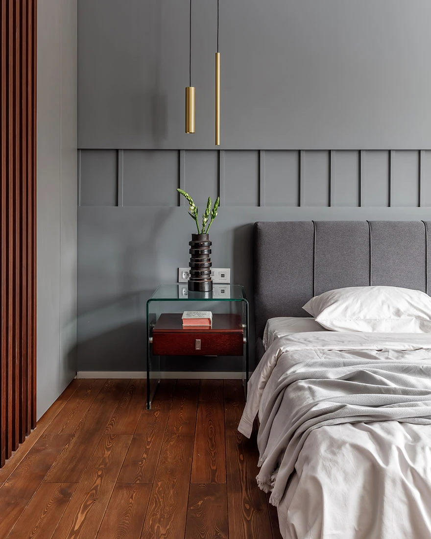 chambre grise et bois décoration design