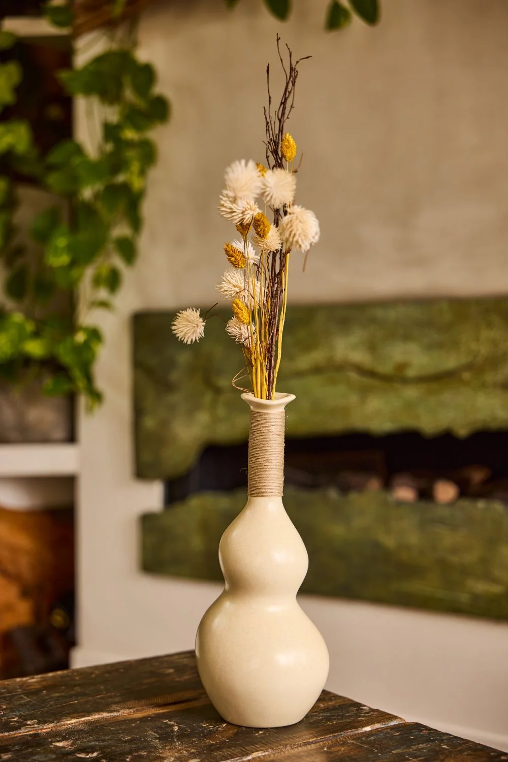 vase grès et corde beige