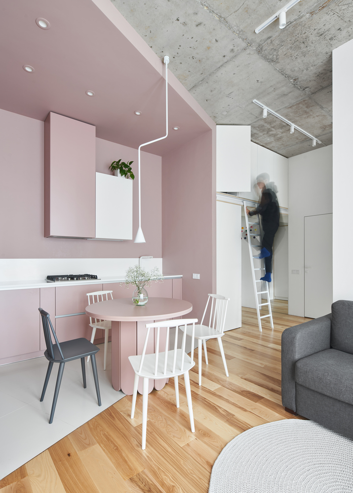 cuisine rose deux-pièces design 43m2 cuisine rose deux-pièces design 43m2
