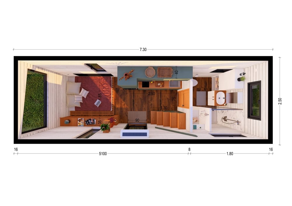 plan 2D tiny house 19m2 Tiny Getaway Eco Tiny House