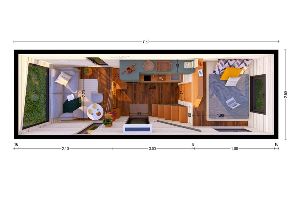 plan 2D tiny house 19m2 Tiny Getaway Eco Tiny House