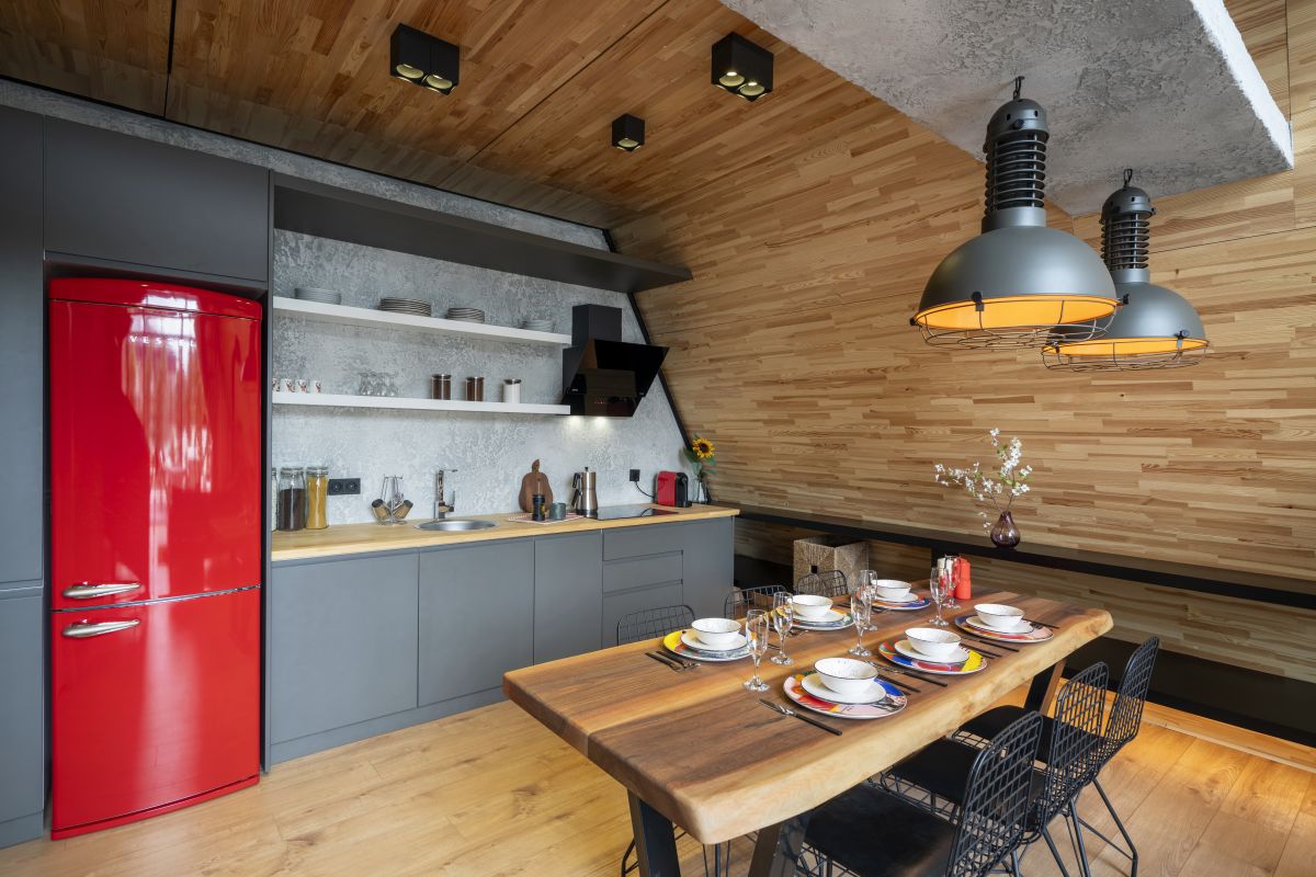 cuisine et salle à manger murs bois