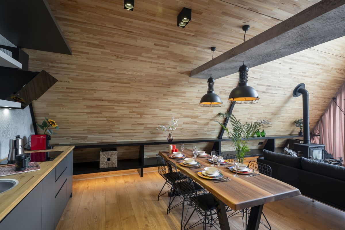cuisine et salle à manger maison en bois