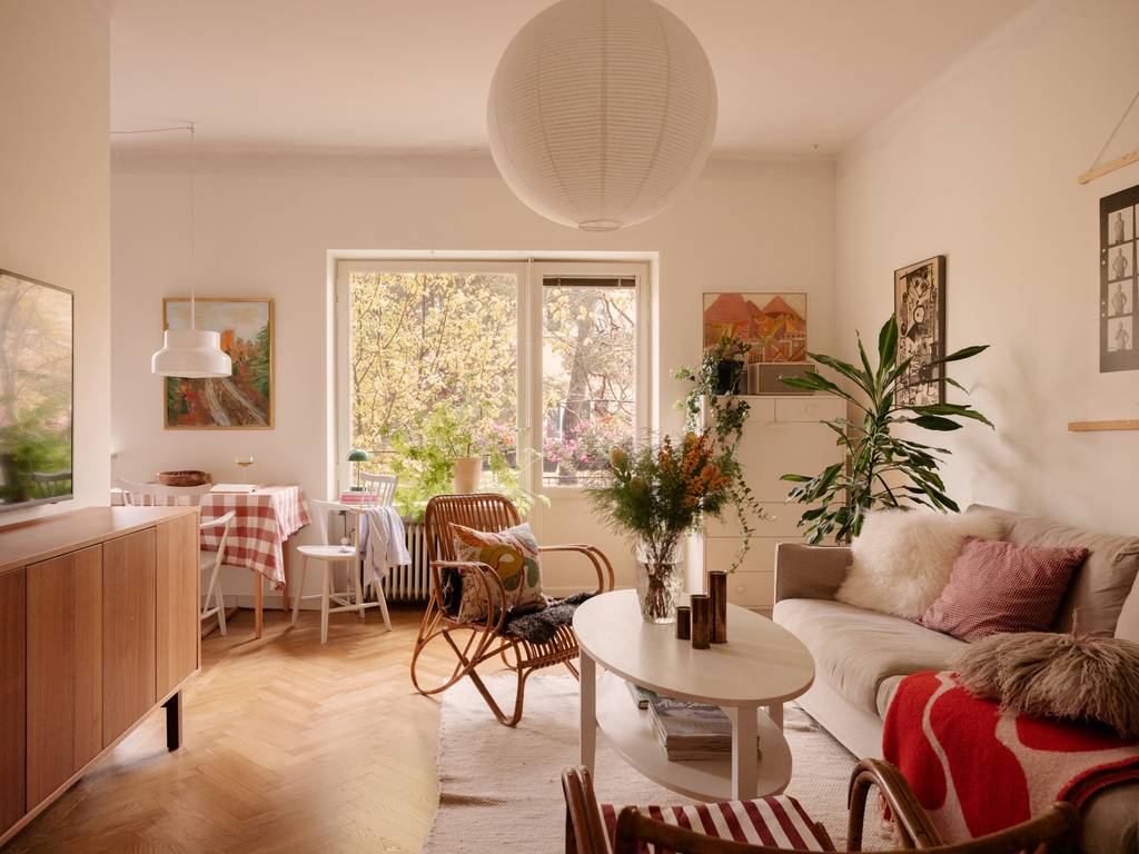 salon appartement 44m2 décoration scandinave vintage et colorée avec plantes vertes salon appartement 44m2 décoration scandinave vintage et colorée avec plantes vertes
