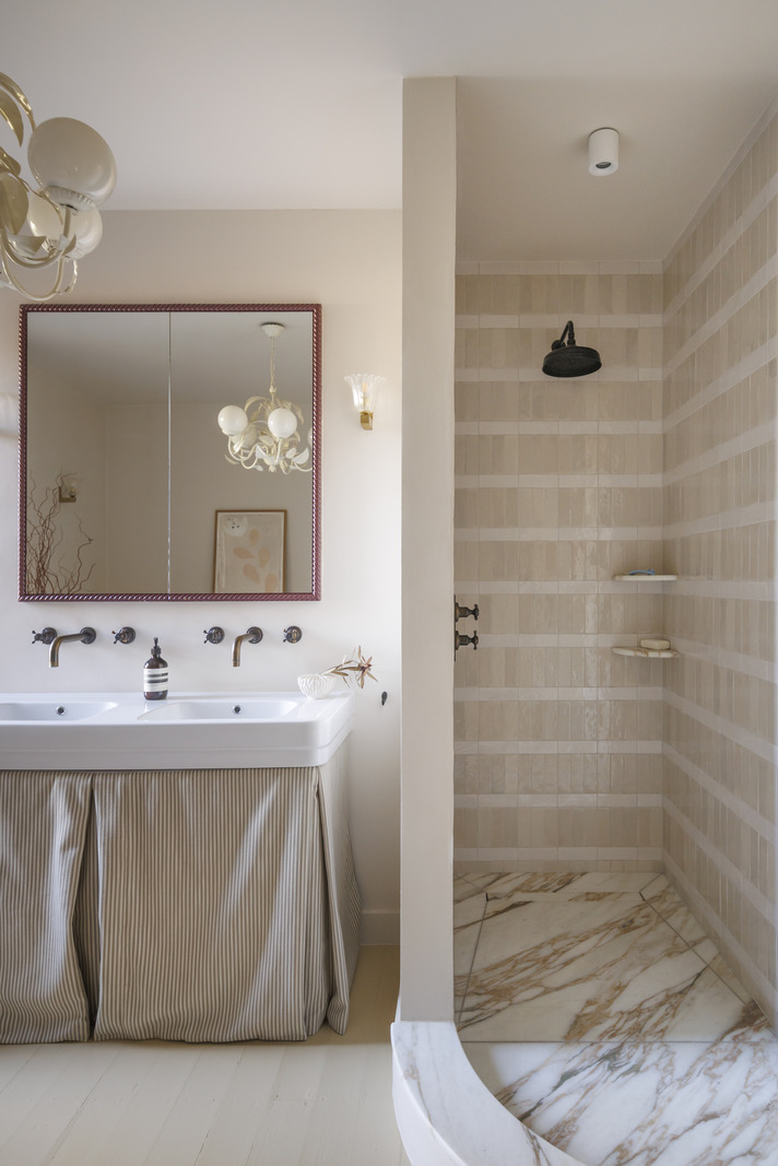 salle de bain rétro décoration beige
