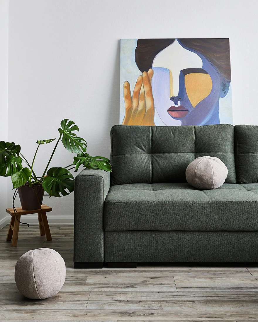 salon canapé vert design deux-pièces 51m2