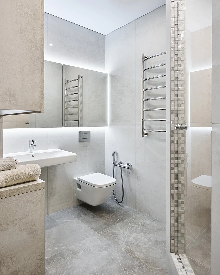 salle de bain design blanche et beige