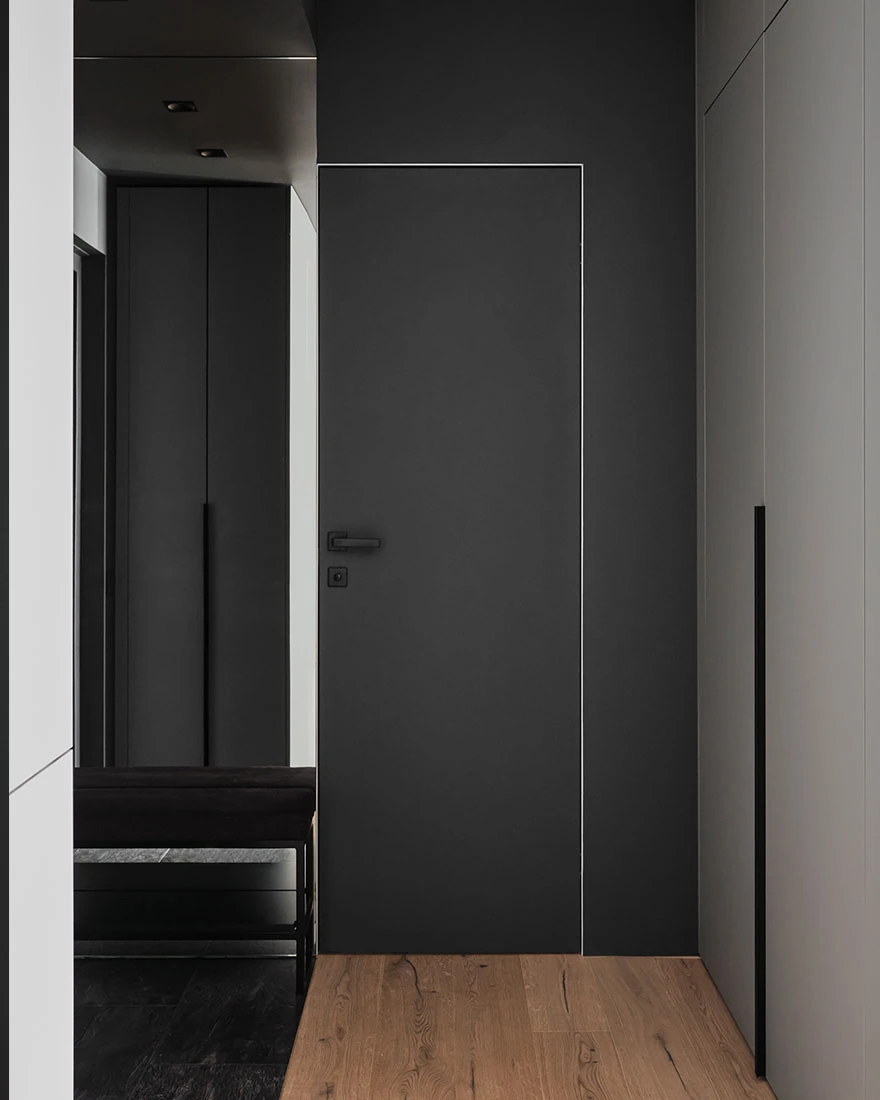 entrée murs gris deux-pièces appartement 43m2 entrée murs gris deux-pièces appartement 43m2
