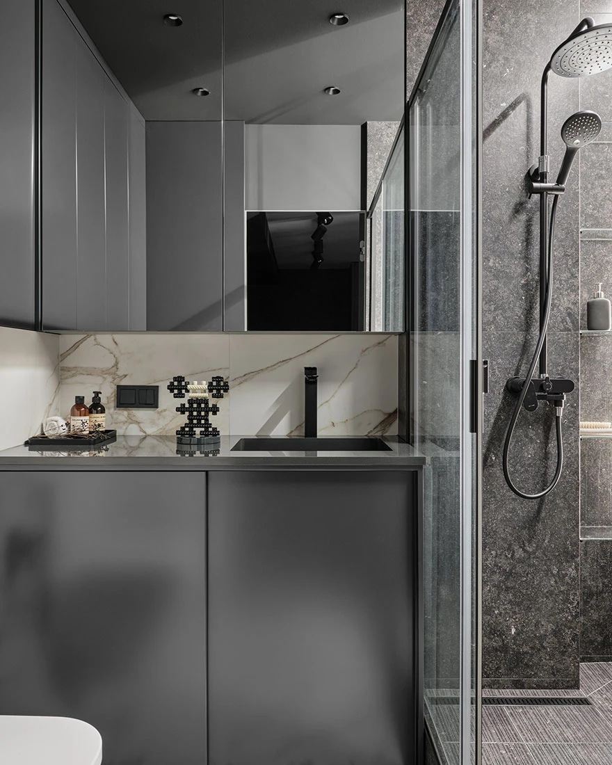 salle de bain design grise deux-pièces appartement 43m2 salle de bain design grise deux-pièces appartement 43m2