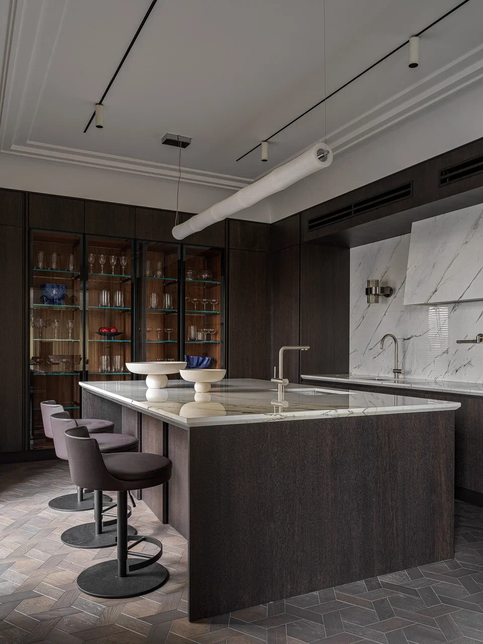 cuisine bois et marbre appartement contemporain