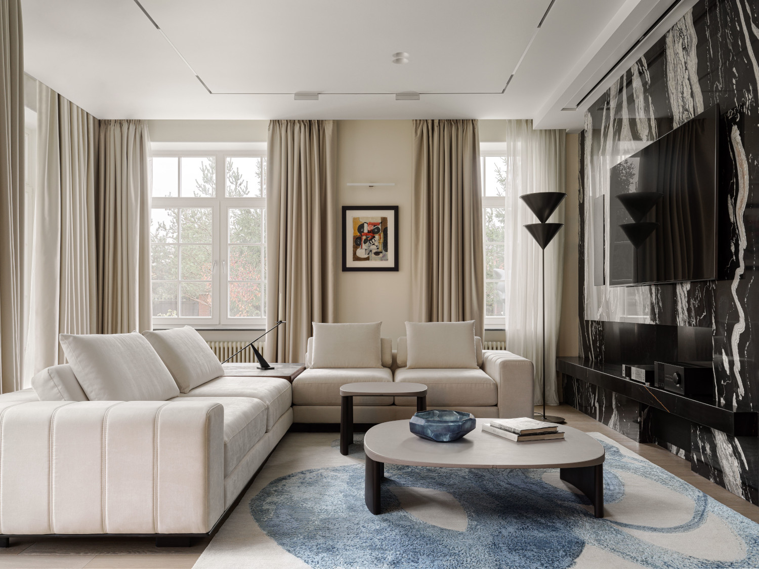 salon avec cheminée décoration contemporaine