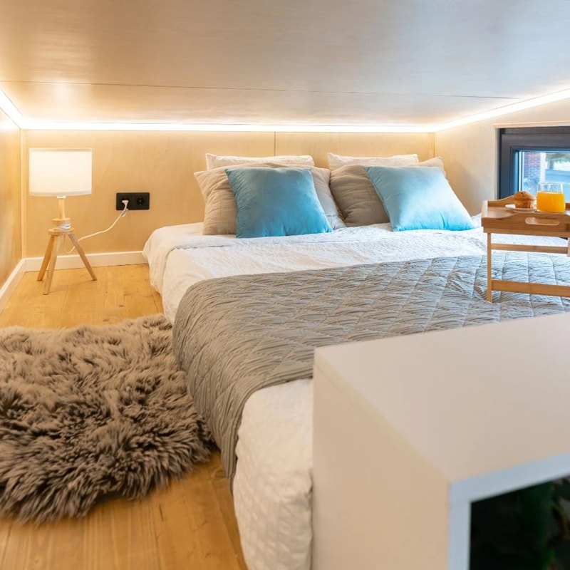 chambre sur mezzanine basse petite maison en bois 23m2 Aurora chambre sur mezzanine basse petite maison en bois 23m2 Aurora