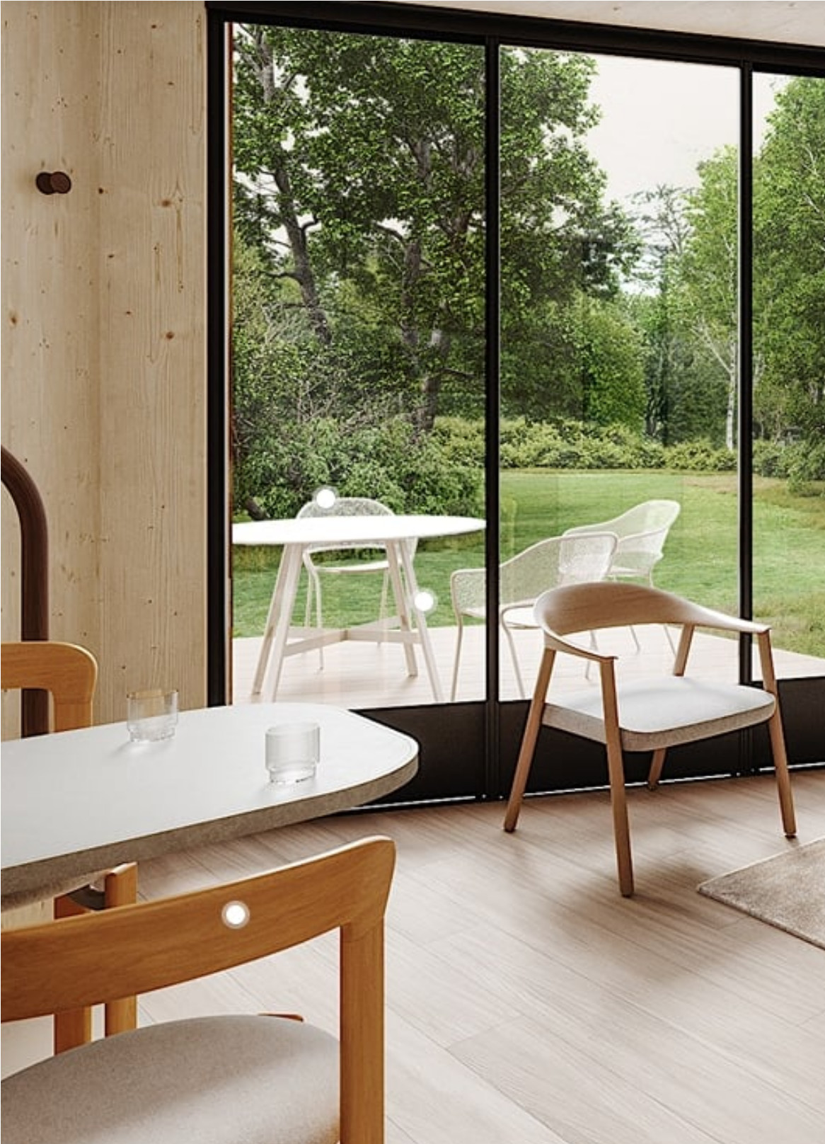 salon avec baie vitrée maison de designer de 80m2 Greenkub x Patrick Jouin salon avec baie vitrée maison de designer de 80m2 Greenkub x Patrick Jouin
