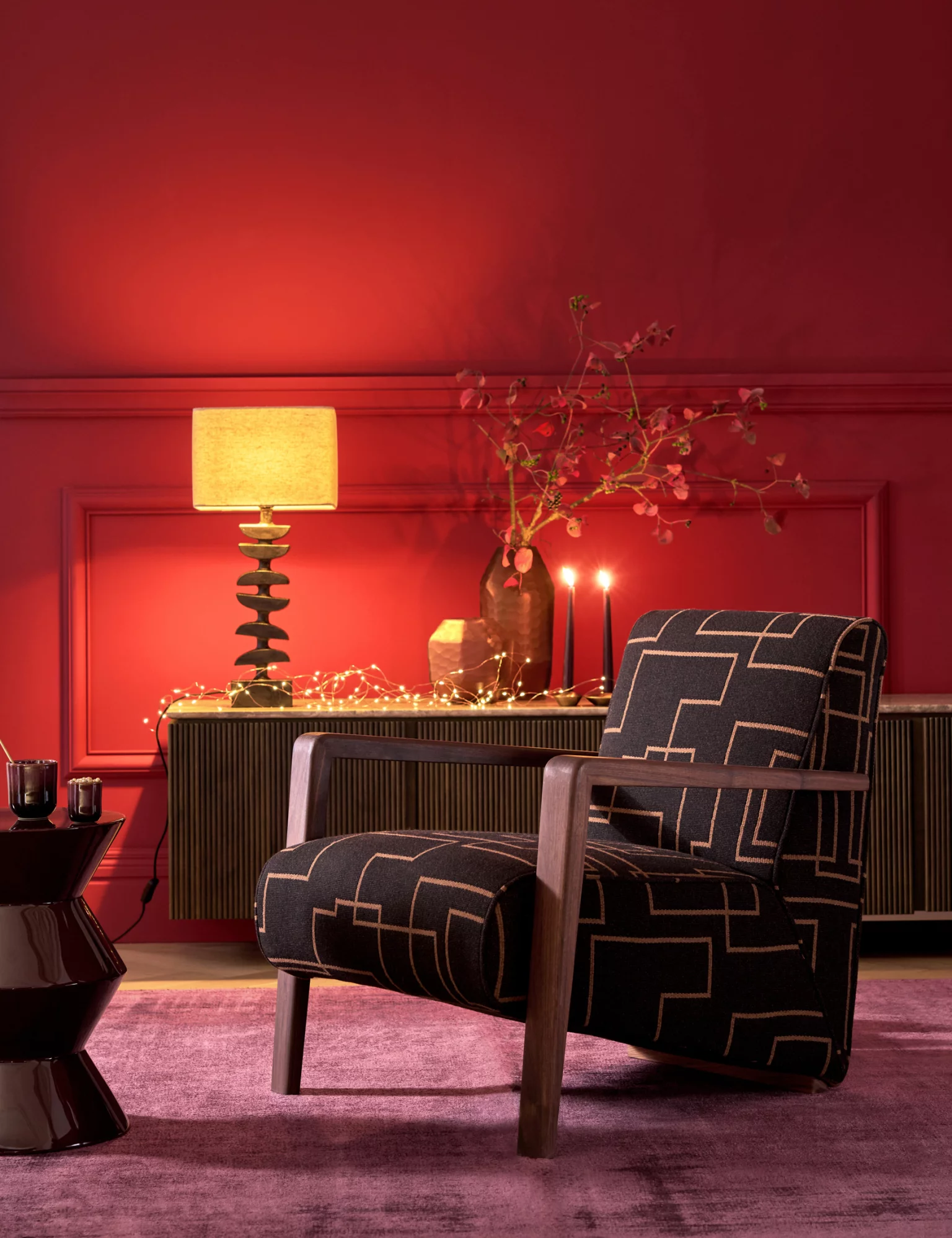 salon murs rouges