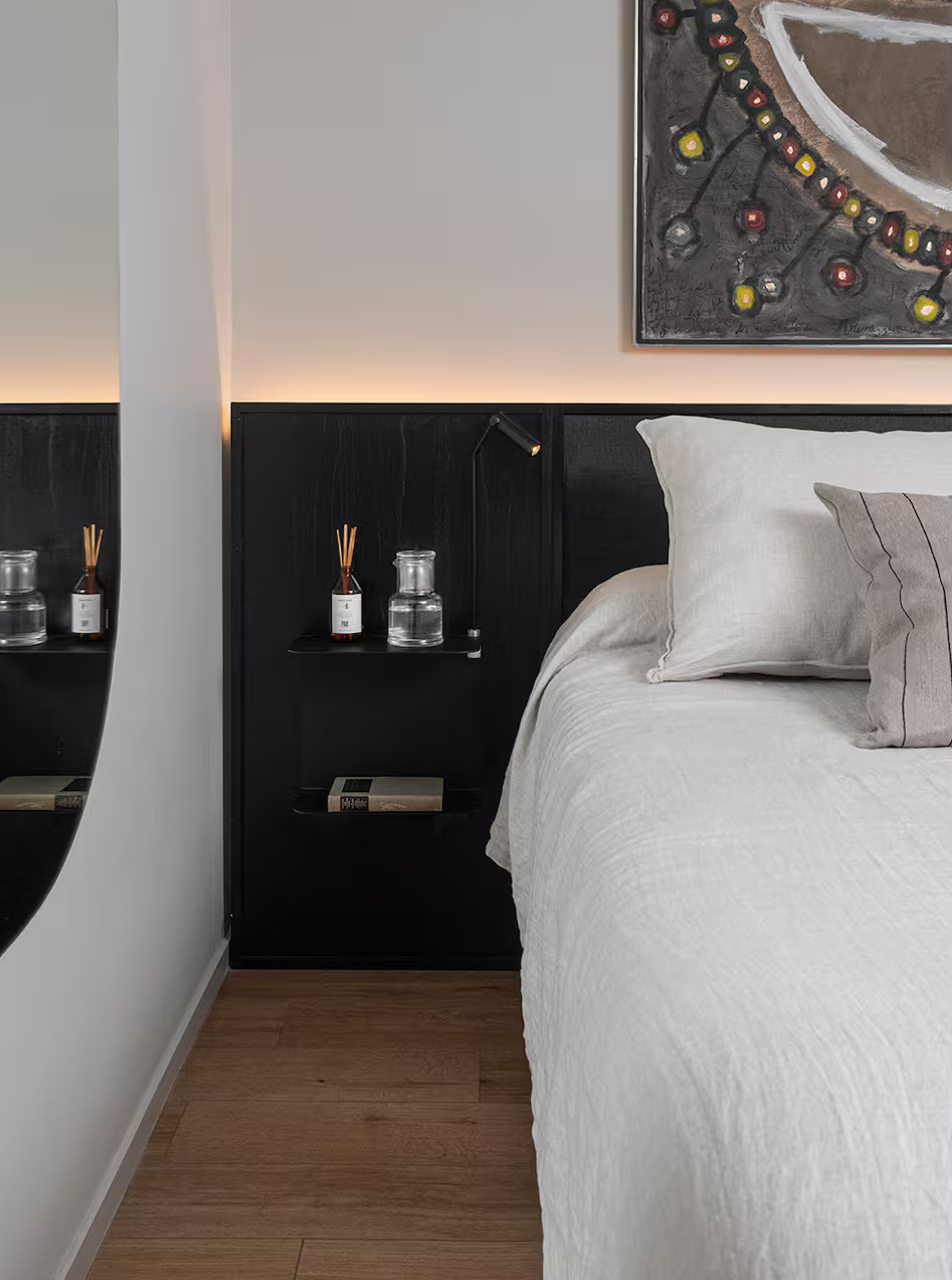 chambre noire et blanche décoration contemporaine appartement avec terrasse Buenos Aires