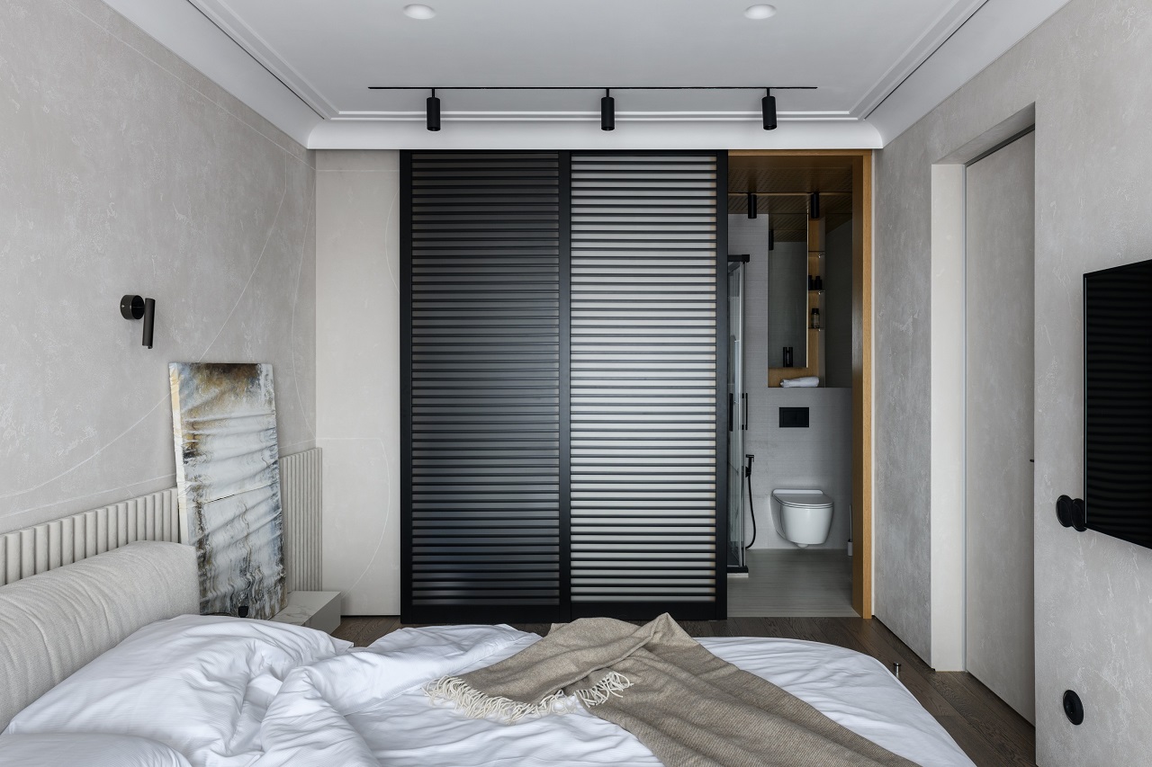 chambre avec salle de bain décoration contemporaine tons neutres