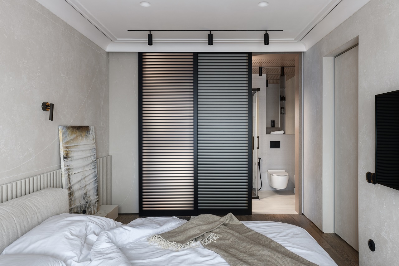chambre avec salle de bain décoration contemporaine tons neutres