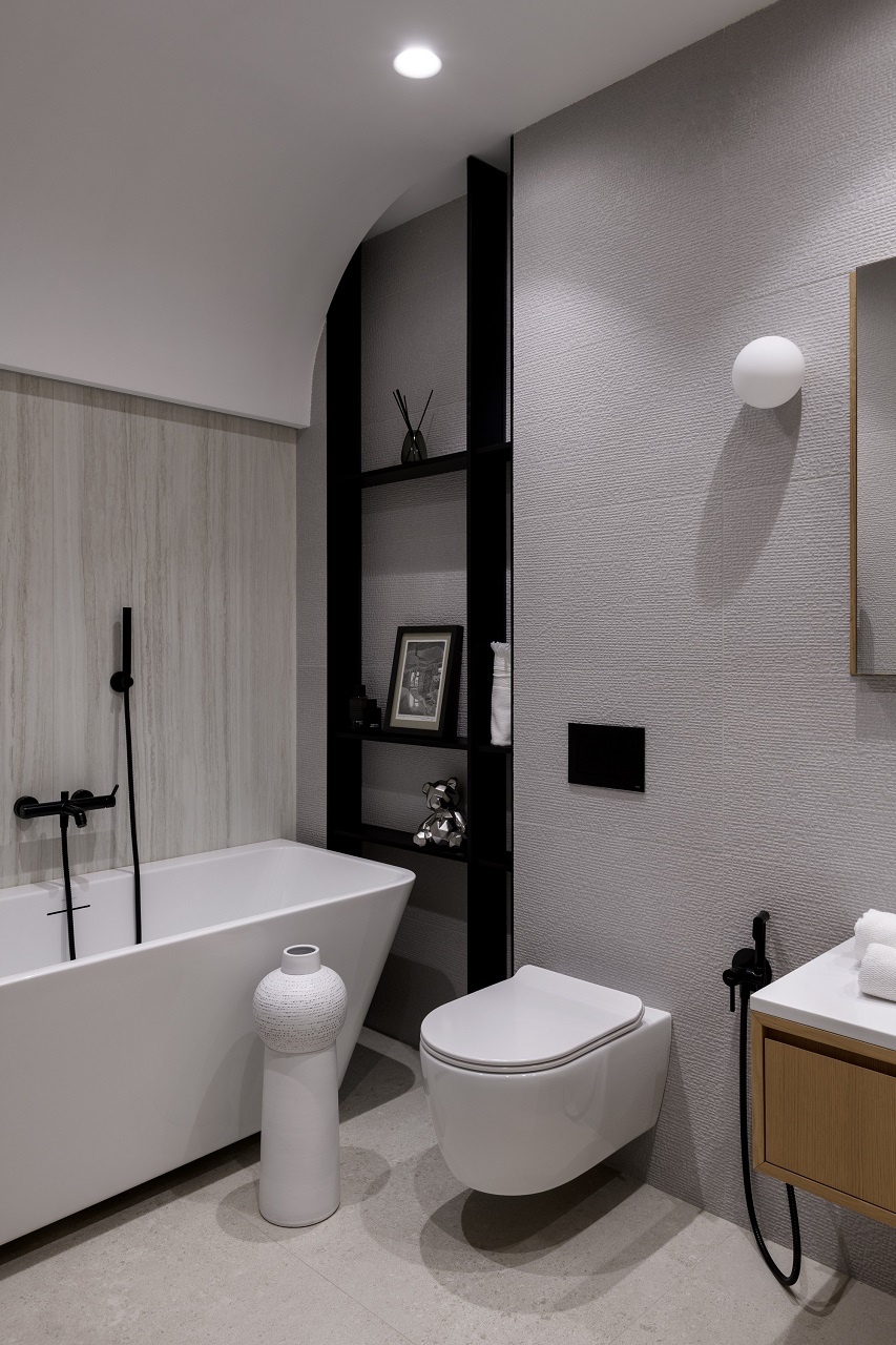 salle de bain décoration contemporaine grise et bois